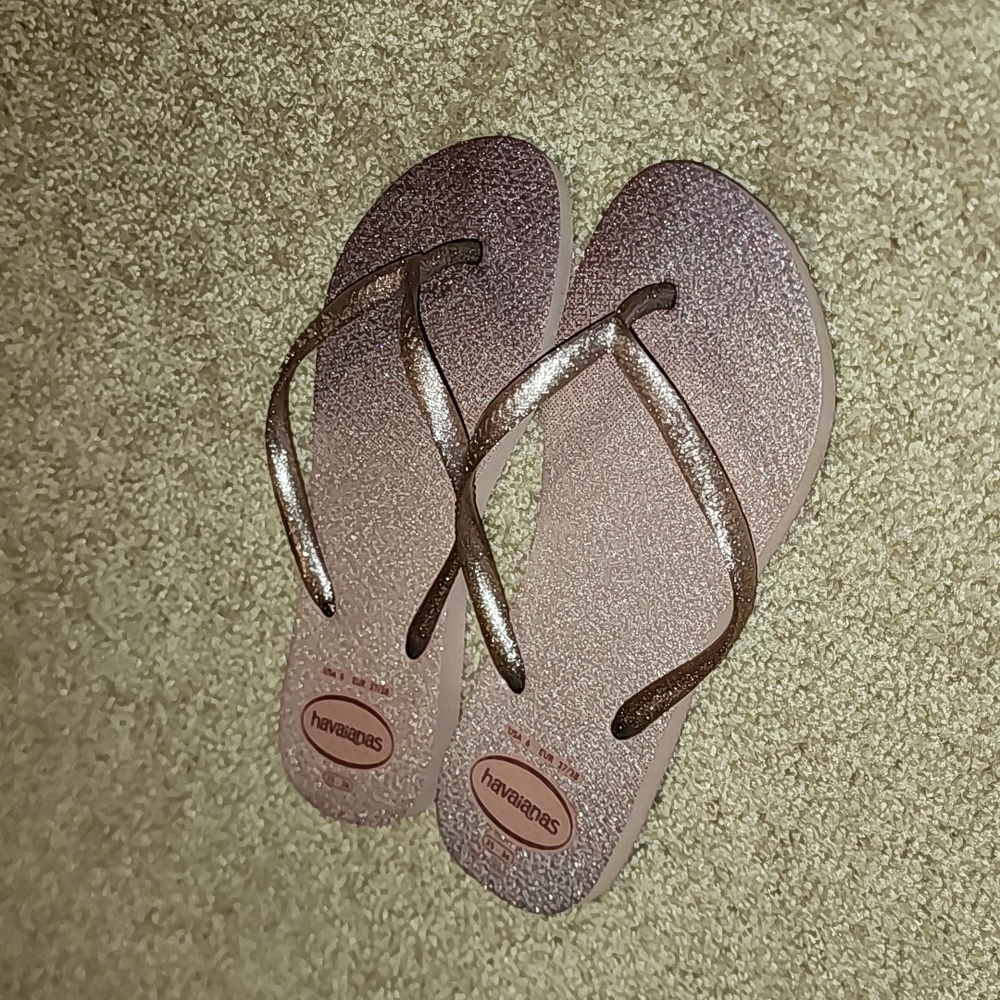 Havaianas Slim Gloss Pink Glitter Flip Flops